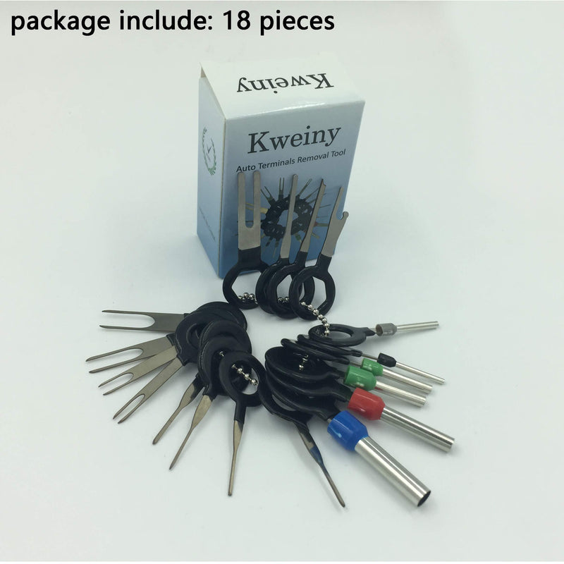 kweiny Auto Terminals Removal Key Tool Set | Car Electrical Wiring Crimp Connector Extractor Puller Release Pin Kit (18 Pieces)