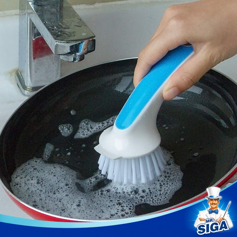 MR.SIGA Pot and Pan Cleaning Brush - Pack of 2 White & Blue - 2 Pack