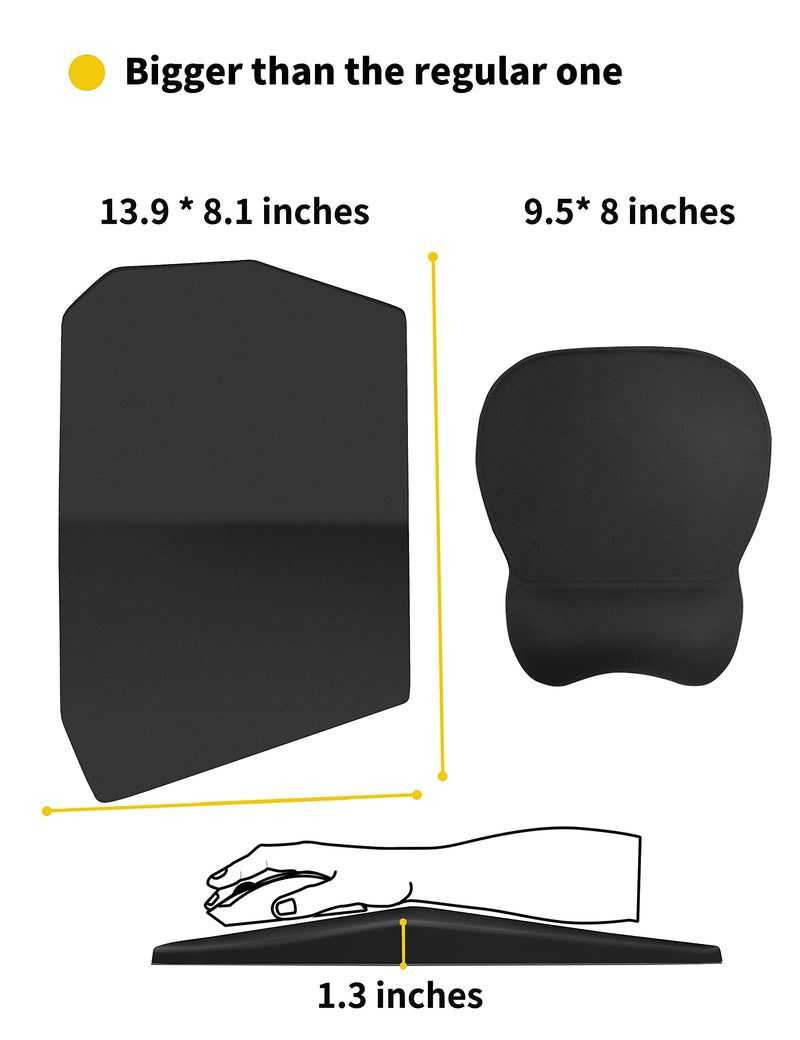 SOUNDANCE Ergonomic Mouse Pad with Wrist Support Gel,Mousepad Wrist Rest Thick,Relief Carpal Tunnel Pain,Entire Memory Foam with Non-Slip PU Base for Computer,Laptop,Desktop,Home,Office, 14 x 8”Black