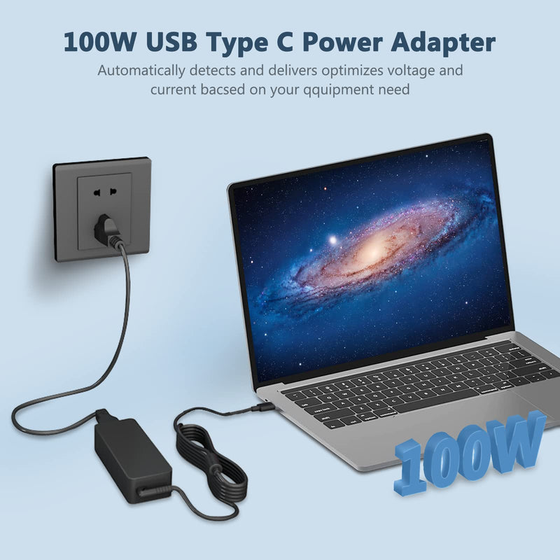 100W USB-C Power Adapter Fast Charger,Compatible with Mac Book Pro/Air 16, 15, 14, 13 Inch,Mac Book Air 13 Inch 2021 2020 2019 2018,iPad Pro,HP, Dell, Lenovo,Asus and All USB-C Device