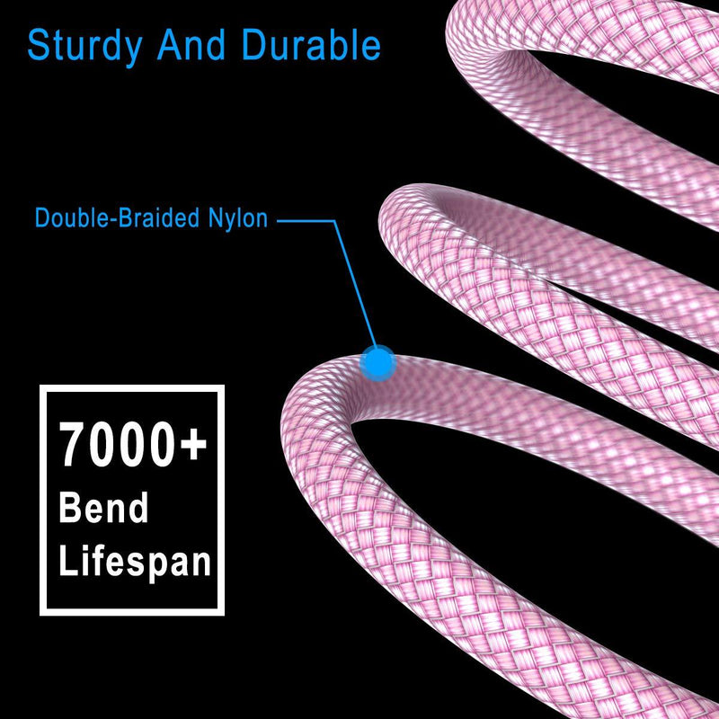 USB Type C Charger Cable 3-Pack (3.3/6.6/10 FT),Nylon Braided Charging Cord,Works with Samsung Galaxy Fold Note 9 8 S10 S9 S8 S10E 10 Plus,LG V50 V40 G8 G7 Thinq,Google Pixel 3 2 3a 4 XL,Moto Z4 Z3 Z2 Pink