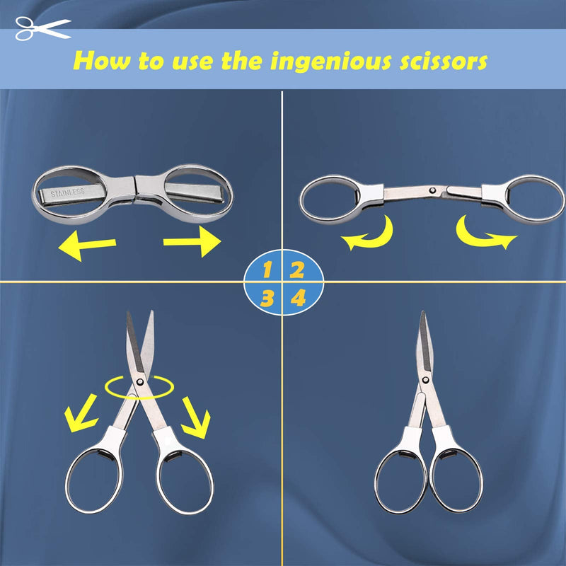 2Pcs Folding Scissors,Safe Portable Travel Scissors,Stainless Steel Telescopic Cutter Used for Home Office, Safety Portable Travel Trip Scissors Non-hangable Scissors