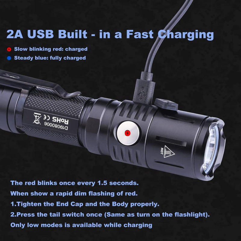 100000 Lumens LED Rechargeable Flashlights High Lumens, Powerful Tactical Flashlight with Battery, 5 Modes,IPX8 Super Bright Handheld Flashlight