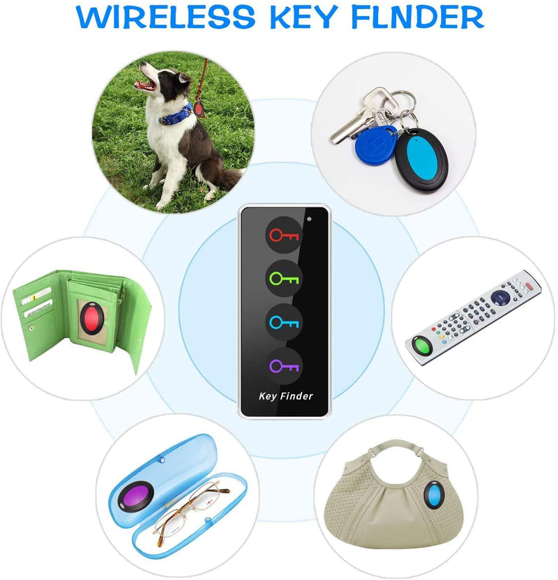 FindKey Key Finder, Wireless Key RF Locator Item Anti-Lost Tag Alarm Reminder Tracker Remote Finder,1 RF Transmitter 4 Receivers,Phone Pets Keychain Wallet Luggage Pet Cat Dog Tracking Tracker