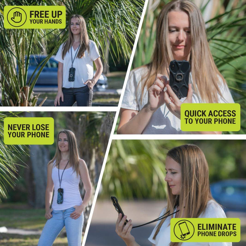 Gear Beast Universal Cell Phone Lanyard - Silicone Neck Phone Holder and Ring Grip - Compatible with Most Smartphones, Black
