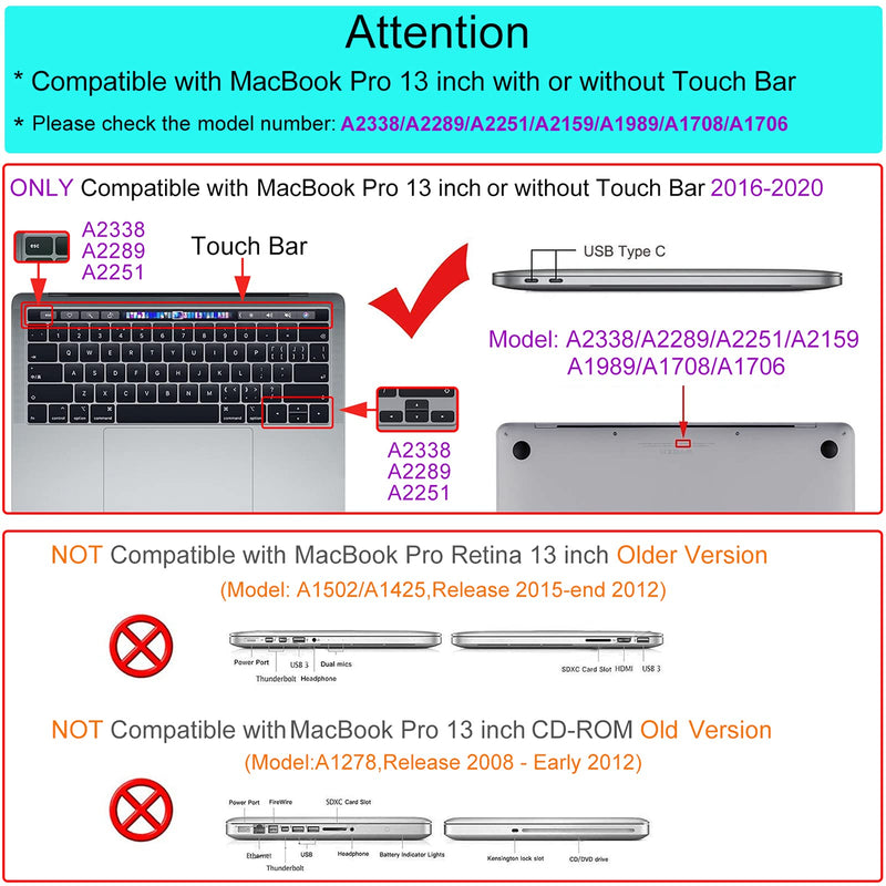 MOSISO Compatible with MacBook Pro 13 inch Case 2020-2016 Release A2338 M1 A2289 A2251 A2159 A1989 A1706 A1708, Plastic Hard Shell&Sleeve Bag&Keyboard Skin&Webcam Cover&Screen Protector,Clear&Gray