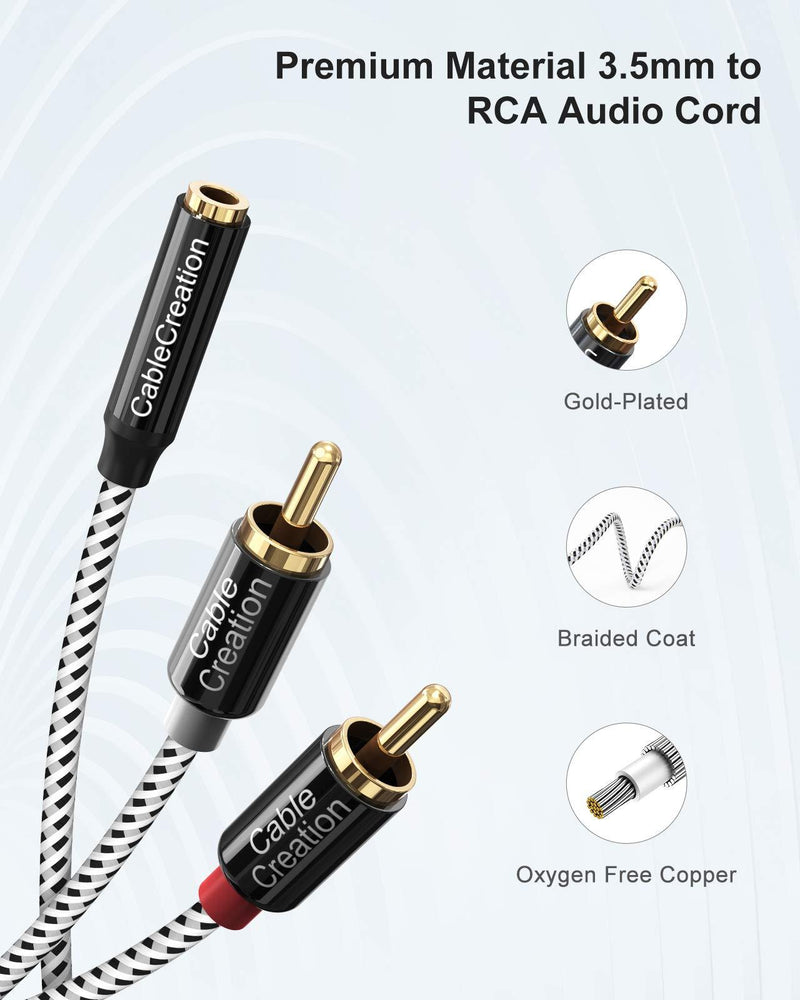 3.5mm to RCA Cable,CableCreation 20CM 3.5mm Female to 2RCA Male Stereo Audio Cable Gold Plated for TV,Smartphones, MP3, Tablets, Speakers,Home Theater,0.75FT 0.75Ft