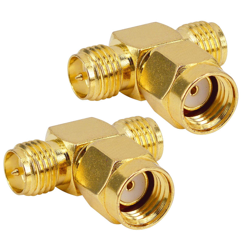 BOOBRIE RP SMA Male to 2 RP SMA Female 3 Ways Splitter Triple T Adapter Connector 2PCS