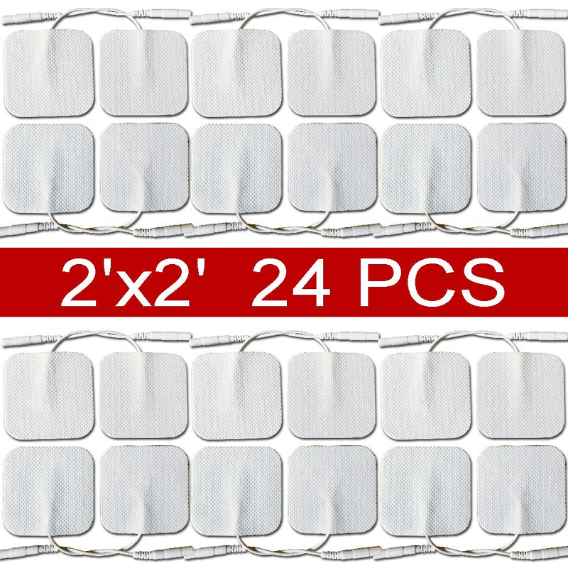 OUDYSCARE TENS Unit Electrodes Replacement Pads - 24Pcs 2"x2" Self-Adhesive Reusable Massage Electrode Patches Compatible with TENS 7000 EMS Machine for Lower Back and Pain Relief