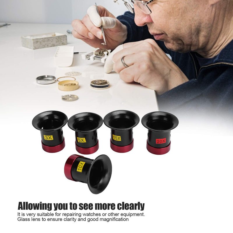 5Pcs Aluminum Alloy Magnifying Glasses, Watch Repair Glass Lens Magnifier Loupe Accessory Magnifying Glass For Watchmakers Eye Loupe Glass Tools