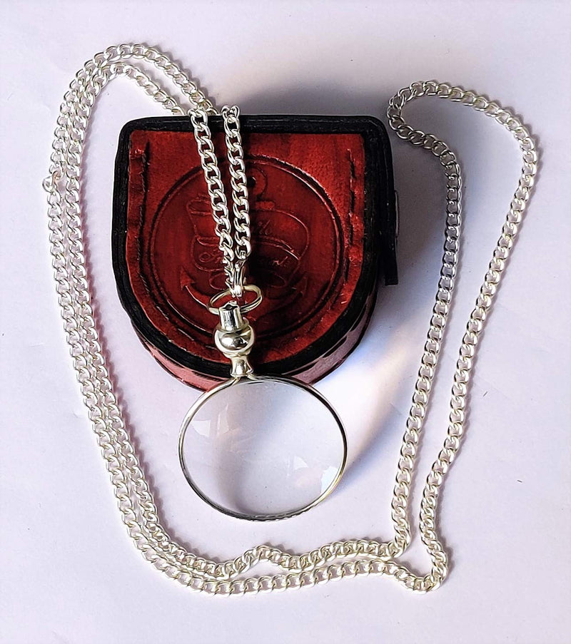 Castle Instruments Silver Coated Magnifying Glass, Optical Magnifier Lens with A Beautiful Necklace Chain Monocle for Library Reading Fine Print Zooming Increase Vision Jewelry ()