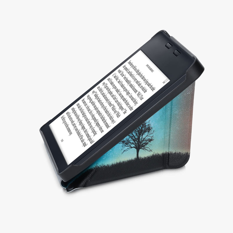 kwmobile Origami Case Compatible with Kobo Libra 2 - Case Slim Premium PU Leather Cover with Stand - Cosmic Nature Blue/Grey/Black Cosmic Nature 04-22-01