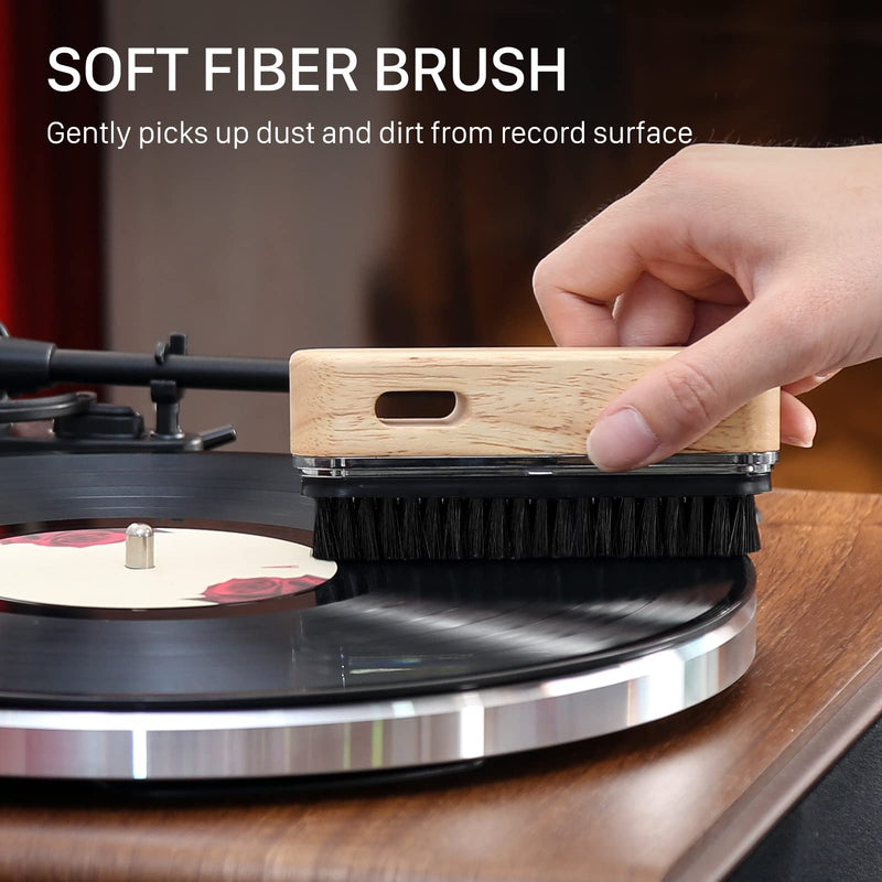 1 BY ONE Vinyl Record Cleaner Brush, Anti-Static Clean Brush for LP, Record Cleaning with Velvet & Soft Fiber Record Brush, Interchangeable Magnetic Brush Heads