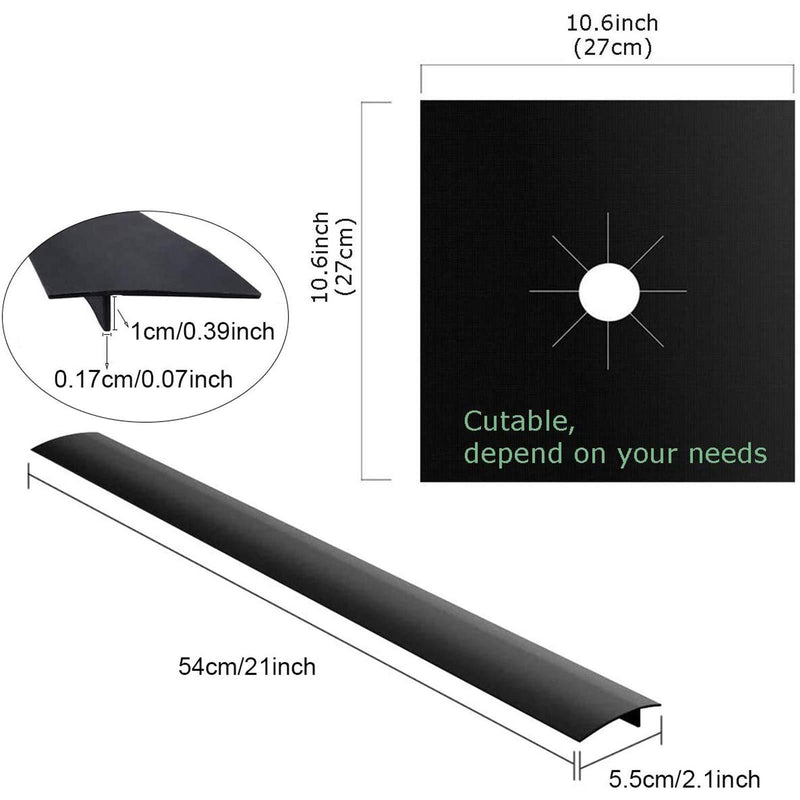 Stove Burner Covers, MSDADA 8 Pcs 10.6" x 10.6" Gas Stove Protectors with 2 Pcs 21” Stove Gap Covers, 0.2 mm Double Thickness, Reusable, Non-Stick, Easy to Clean Black