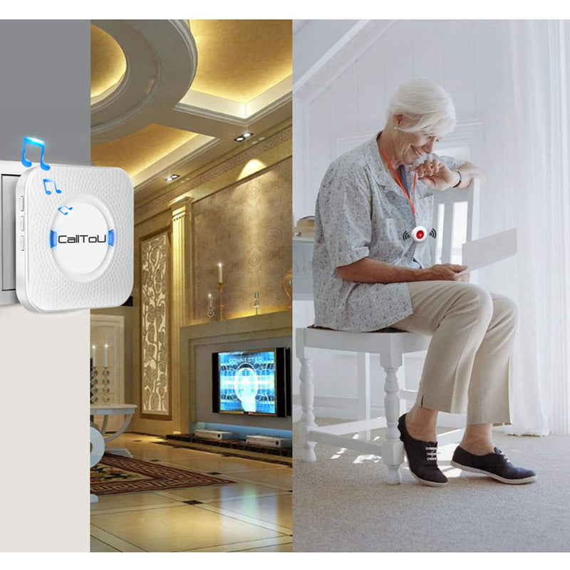 CallToU Wireless Caregiver Pager Smart Call System 2 SOS Call Buttons/Transmitters 3 Receivers Nurse Calling Alert Patient Help System for Home/Personal Attention Pager 500+Feet Plugin Receiver Alert