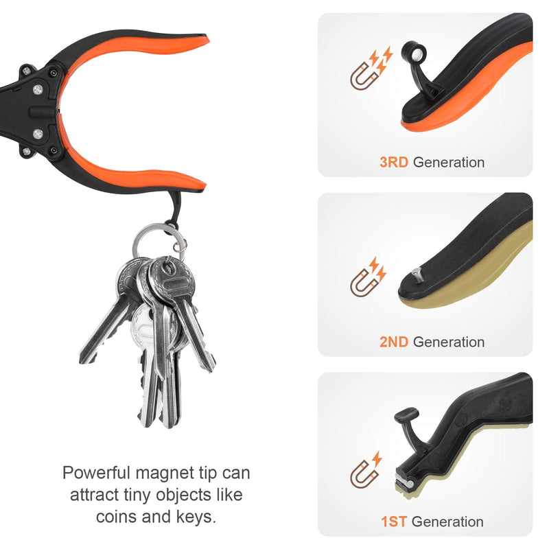 2-Pack Foldable Grabber Reacher Tool with Light, 32 Inch Trash Picker Grabber, Reacher Claw Grabber for Elderly, 90°Rotating Anti-Slip Jaw, Durable Stick, Magnet Hook Orange