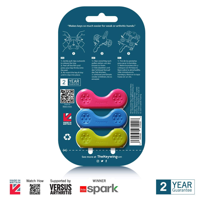 Keywing Key Turner Aid v2 Triple Pack. Makes Keys so Much Easier. Perfect for Rheumatoid Arthritis, MS or Parkinsons Gift, Elderly with weak Hands, Key Finder and Holder.