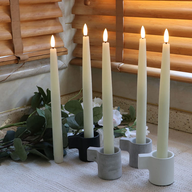 Rhytsing 11.4" Flameless Taper Candles with Timer Function, Battery Operated Dinner Table Long Candlestick Rustic Wax, Warm White LED, 2 Remotes Included - Set of 6 (Ivory) Ivory