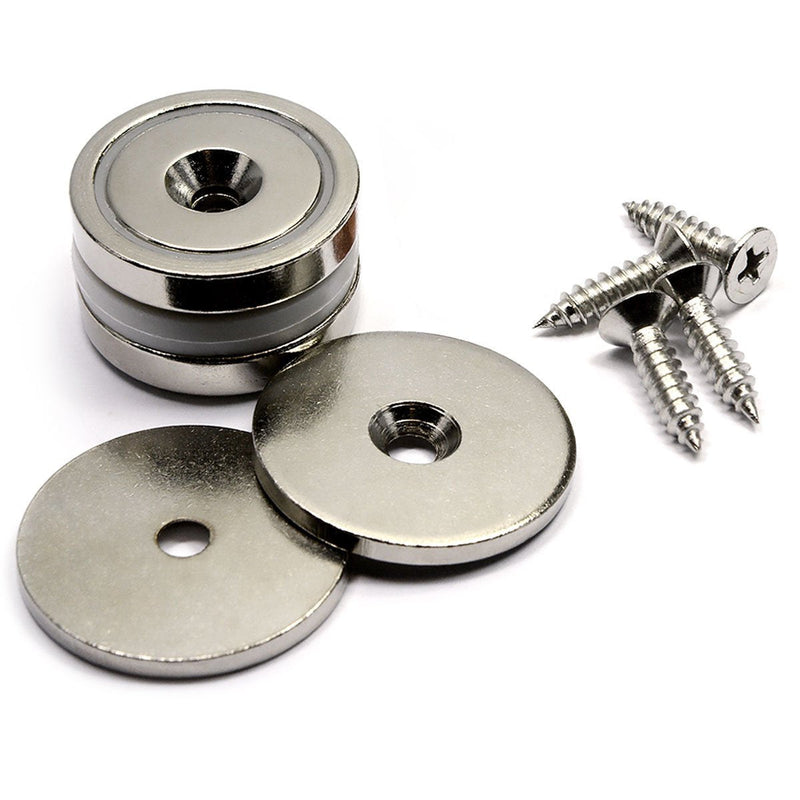 88 LB Super Strong Neodymium Cup Magnets Dia 1.26" w/ #10 Countersunk Hole Plus Matching Strikers & Screws. Made of Neodymium Magnets - Great Round Base Mounting Magnets Super Powerful 2 Packs Cup Magnet 2 pks