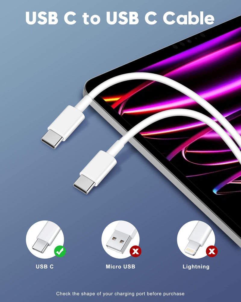 20W Apple USB C Fast Charger for iPad Pro 12.9/11 inch 2022/2021/2020/2018, iPad Air 5th/4th, iPad 10th Generation/Mini 6, 2Pack Type C Fast Wall Charger Block with 10FT Long USB C to C Charging Cable 10FT iPad charger 2Pack
