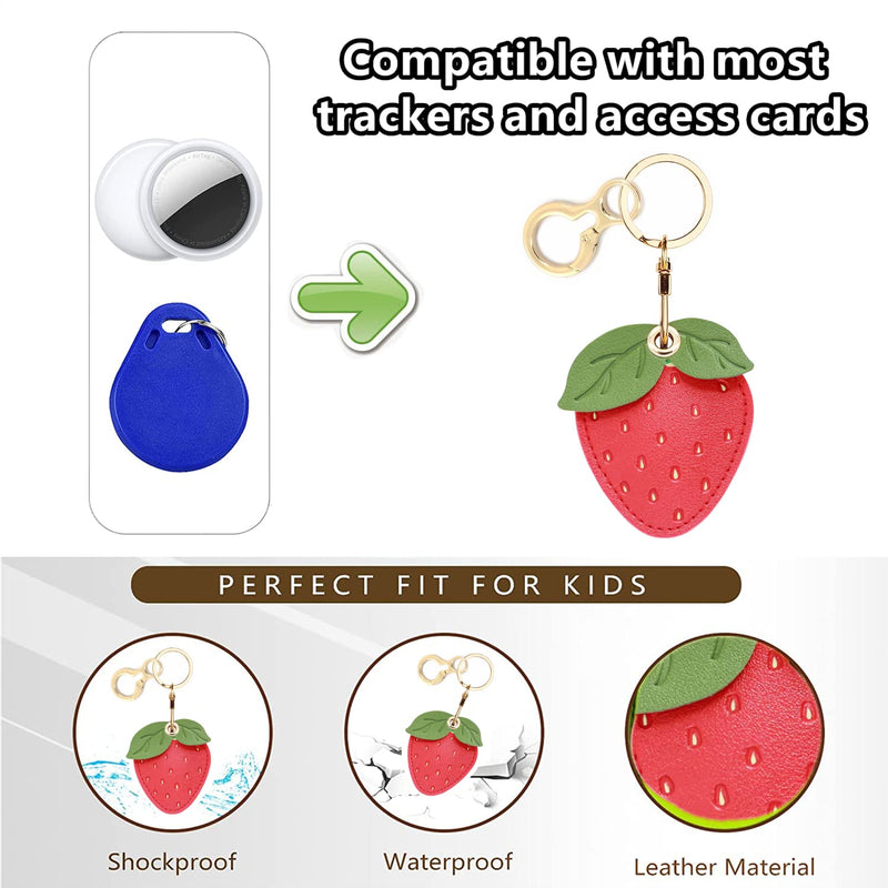 Leather Keychain Holder Case Compatible with Apple AirTag, Cute Protective Air Tag Cover with Keychain Ring, Anti-Scratch Finder GPS Tracker Case for Wallet Keys(Another Strawberry) Another strawberry