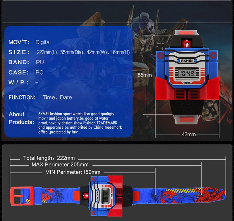 Fanmis Kids LED Digital Cartoon Sports Robot Transformation Toys Boys Wrist Watch Blue