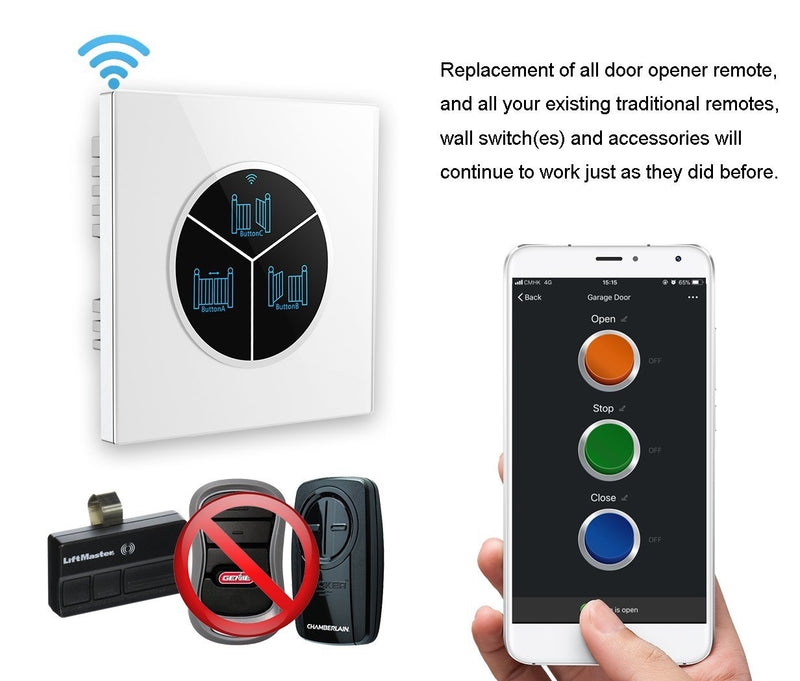 Wireless Garage Door Opener Remote WiFi Switch Universal Controlled by Smartphone for Automatic Gate Opener System (Without Door Sensor) Without door sensor