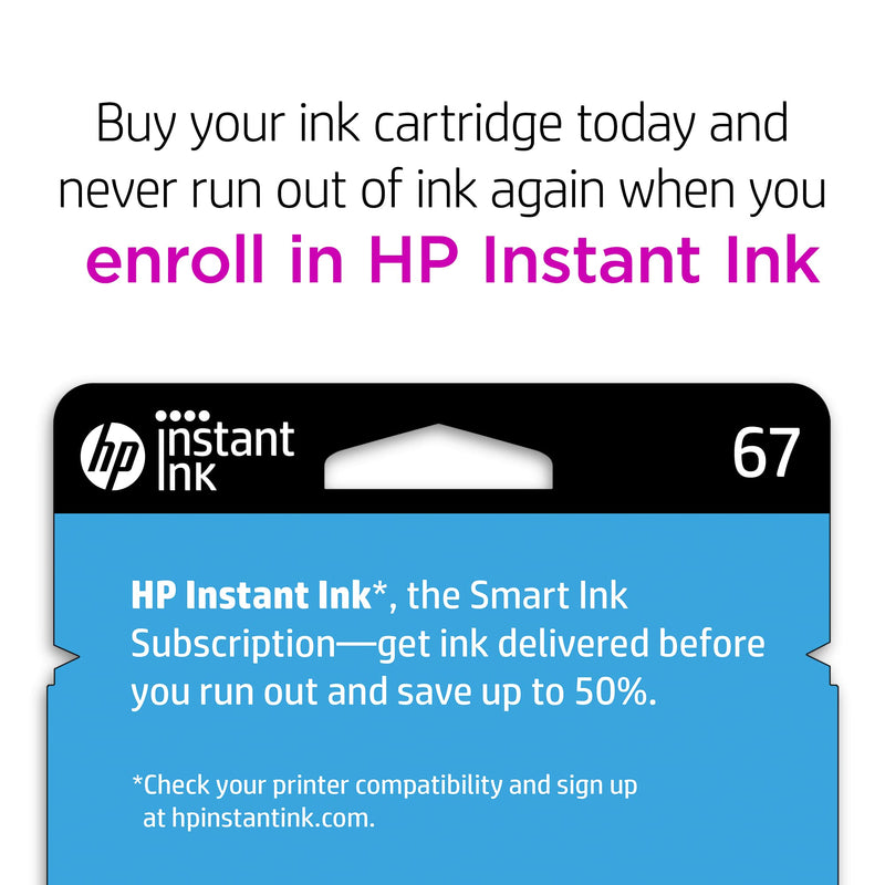 Original HP 67 Black Ink Cartridge | Works with HP DeskJet 1255, 2700, 4100 Series, HP ENVY 6000, 6400 Series | Eligible for Instant Ink | 3YM56AN