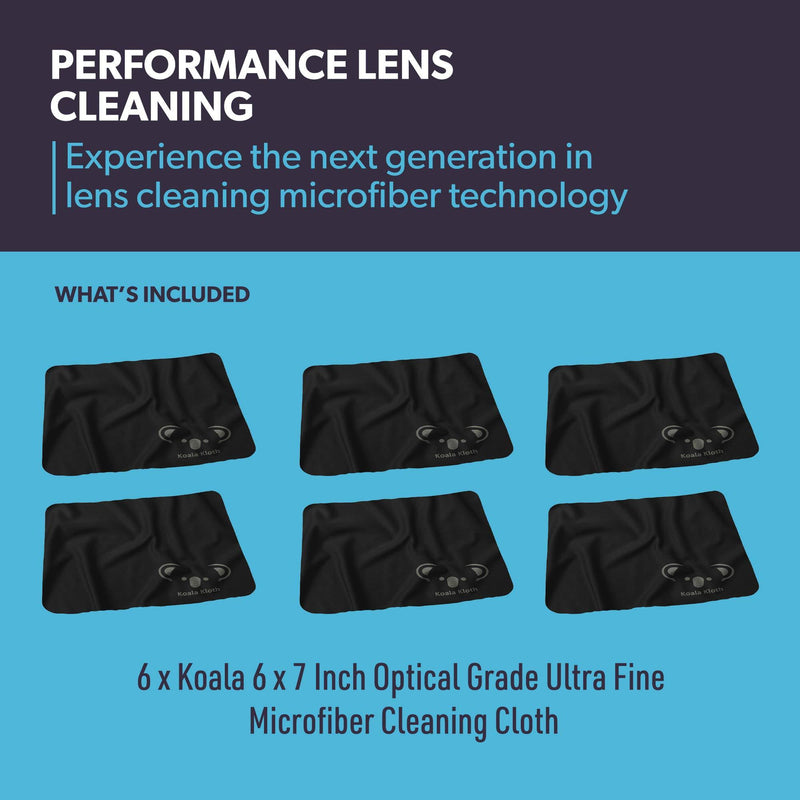 Koala Lens Cleaning Cloth | Japanese Microfiber Glasses and Screen Cleaner | Safe for All Multi-Coated Eyeglass and Camera Lenses (Pack of 6) 6" x 7", 6 Pack