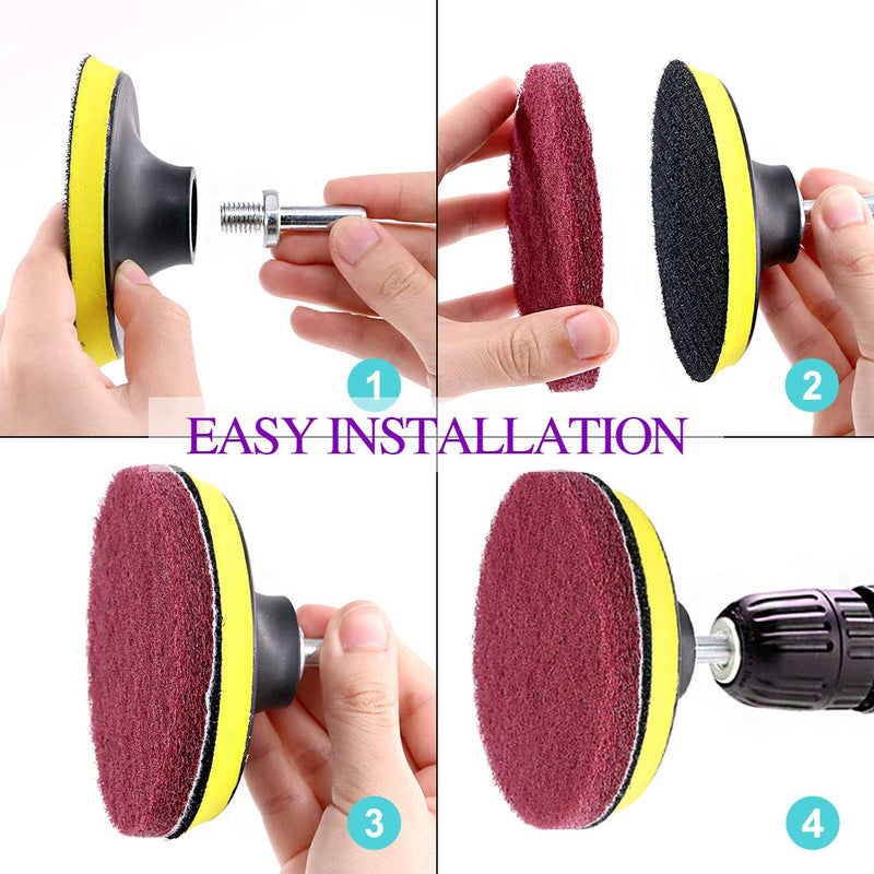 Swpeet 16Pcs 5Inch 3 Different Color Scouring Pads Drill Powered Brush Tile Scouring Pads Cleaning Set, Sanding Polishing Pads Replacement with 1-Pcs Hook Attachment for Home Cleaning