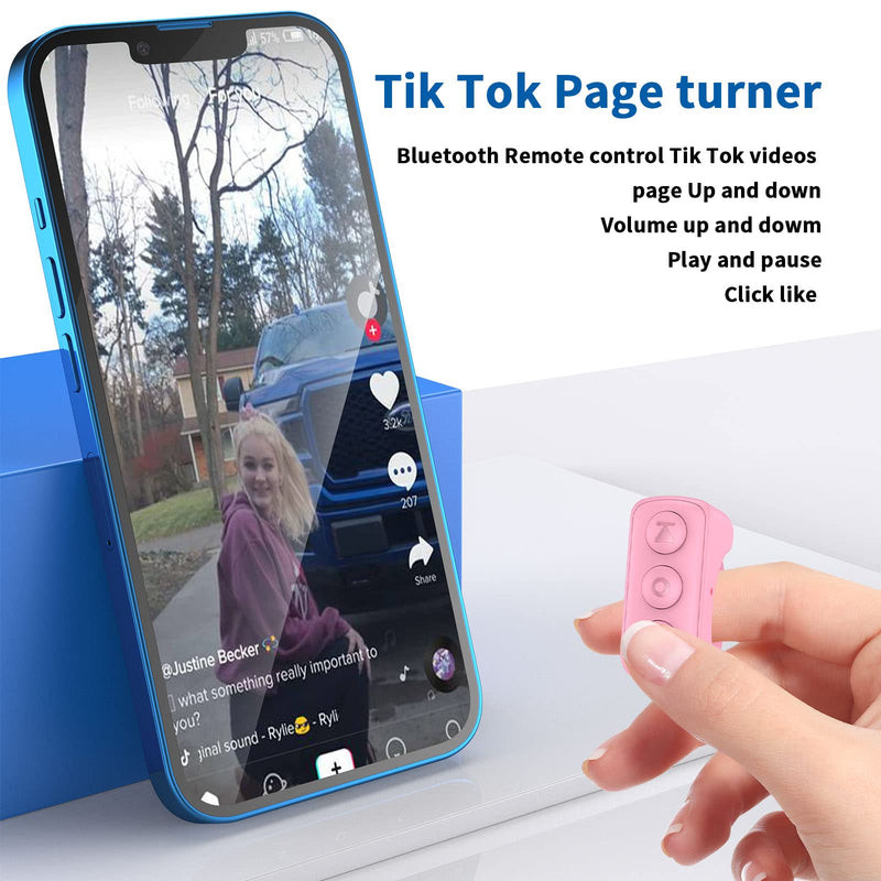 TIK Tok Bluetooth Remote Control Page Turner for iPhone Android Ipad Cell Phone Camera Remote Shutter Selfie Button Vekesen D01 (Cherry Blossom Pink)