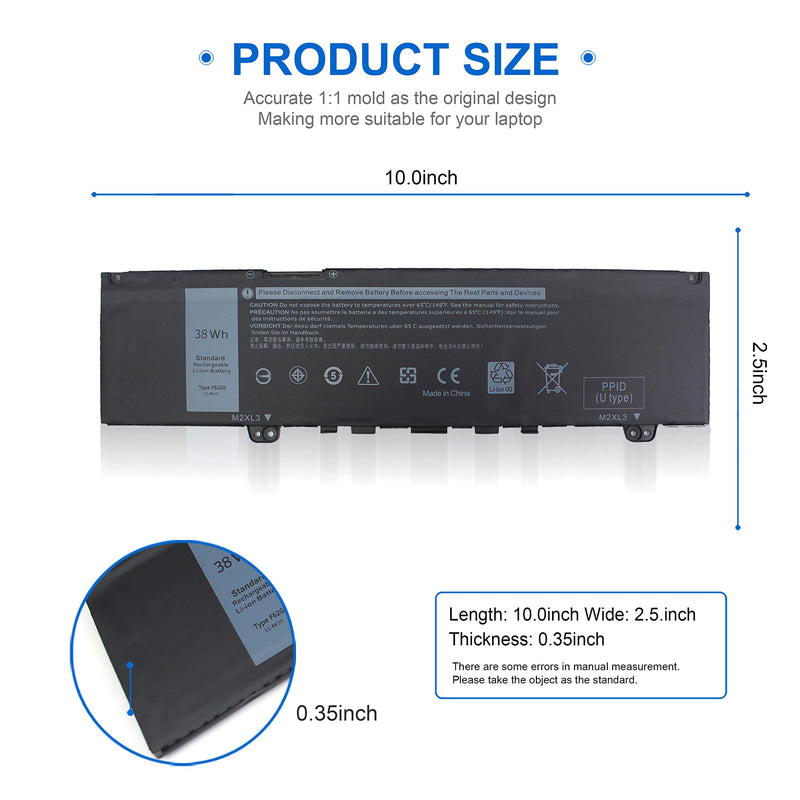 38Wh F62G0 Battery for dell inspiron 13 7000 7373 7386 7370 39DY5 2 in 1 7380 5370 P83G P83G001 P91G P87G P91G001 P83G002 P87G001 Vostro 5370 F62GO RPJC3 39DY5 039DY5 0RPJC3 0F62G0 CHA01 11.4V 3-Cell