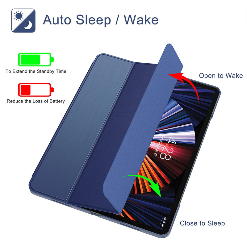 Soke New iPad Pro 12.9 Case 2021(5th Generation) - [Slim Trifold Stand + 2nd Gen Apple Pencil Charging + Smart Auto Wake/Sleep],Premium Protective Hard PC Back Cover for iPad Pro 12.9 inch(Navy) Navy