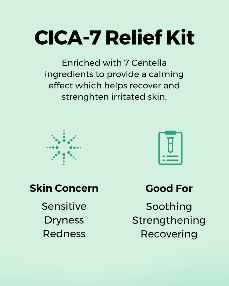 COSRX CICA-7 Relief Kit | TSA Approved Travel Size, Gift Set | Pure Fit CICA Trial | Toner, Serum, Cream | Centella Asiatica, Sensitive Skin, Soothing, Moisturizing