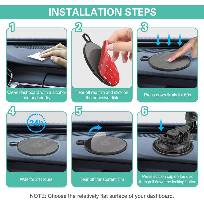 Dashboard Pad Mounting Disk for Suction Cup, 95mm 3M VHB Adhesive Disc Suction Sticky Pads for Dash Camera Car Mount, Windshield Phone Holder Base, GPS Navigation, Auto Tablet Bracket 2 Pack