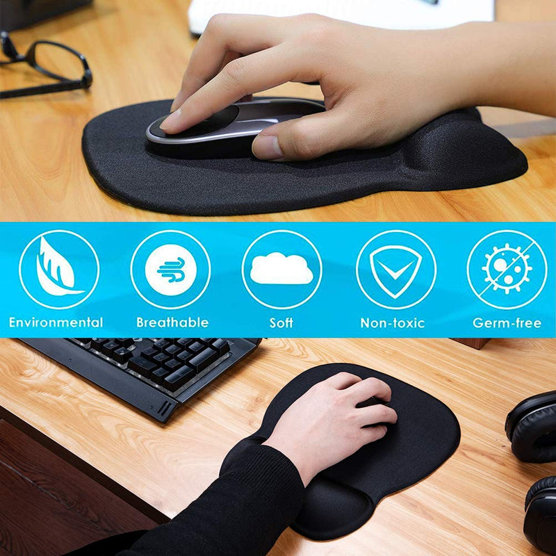 MROCO Ergonomic Mouse Pad with Wrist Support Gel Mouse Pad with Wrist Rest, Comfortable Computer Mouse Pad for Laptop, Pain Relief Mousepad with Non-slip PU Base for Office & Home, 9.4 x 8.1 in, Black