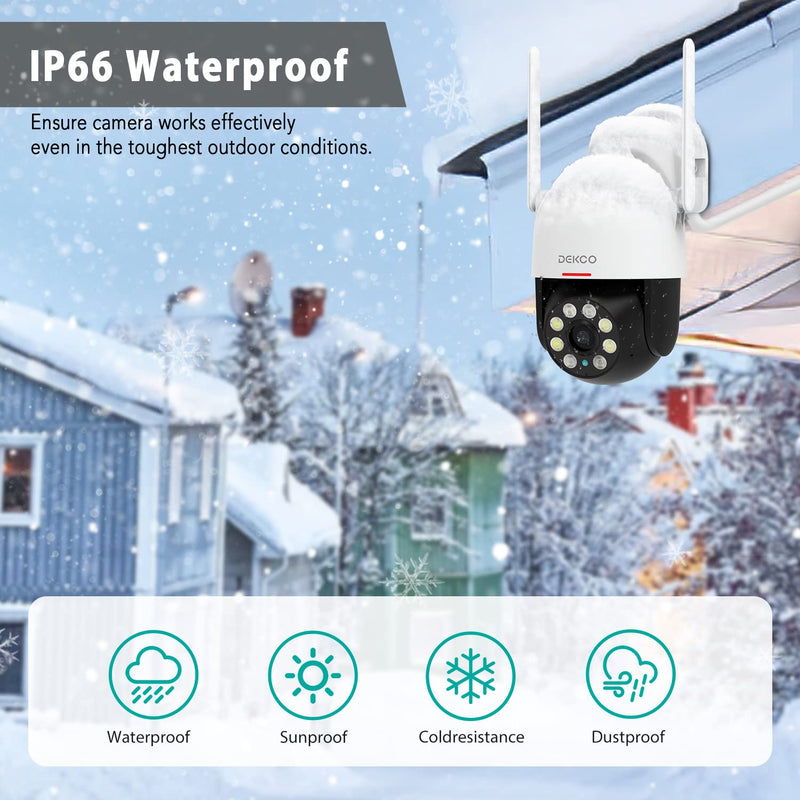 Security Camera Outdoor/Home, DEKCO WiFi Outdoor Security Cameras Pan-Tilt 360Â° View, 1080P Dome Surveillance Cameras with Motion Detection and Siren, 2-Way Audio,Full Color Night Vision, Waterproof 1 Pack