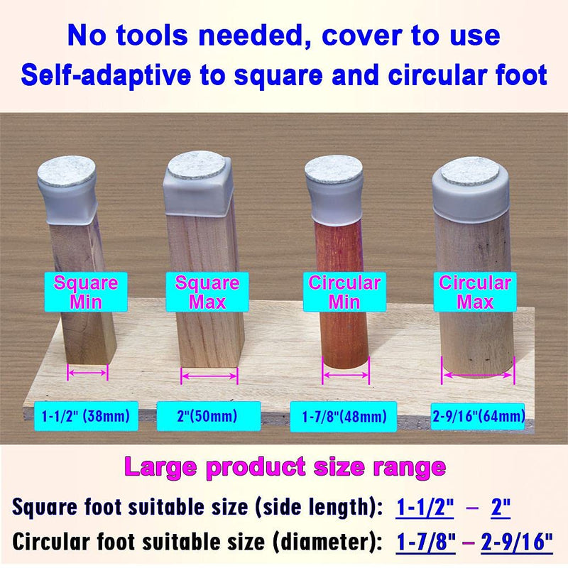 2" Large Chair Leg Covers, Felt Bottom Silicone Furniture Foot Protector Pads, 16 Pcs Free Moving Table Leg Covers, Stool Leg Protectors Caps to Prevent Floor Scratches and Reduce Noise, Dark Walnut.