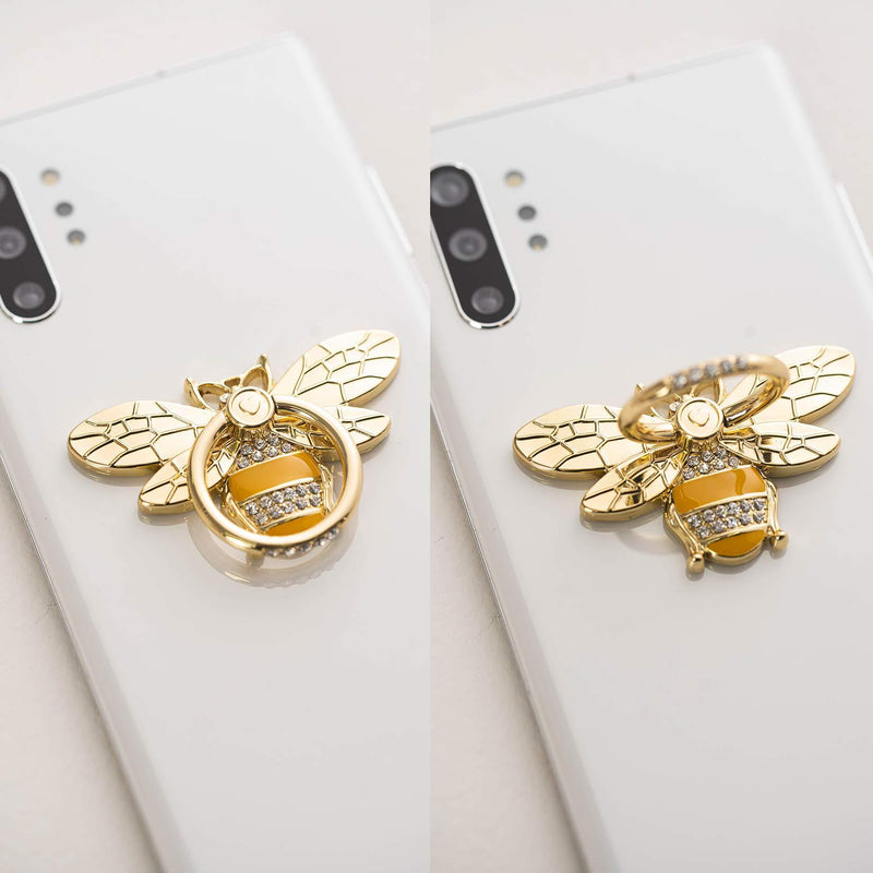 Cell Phone Ring Holder Stand with Crystal Stone Enamel Bee, Allengel Finger Kickstand Back Stand Hand Grip with Knob Loop Compatible with Smartphone, Mobile Cute Decor Beauty Phone - Gold gold01