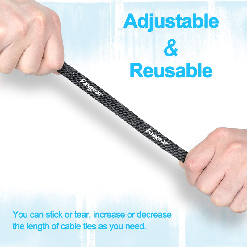 Fasgear Cable Ties, 50 PCS Reusable Cable Straps, Adjustable Fastener Cable Strap Hook and Loop Cord Ties Wraps, 6-inch (Black) 50 Piece Black