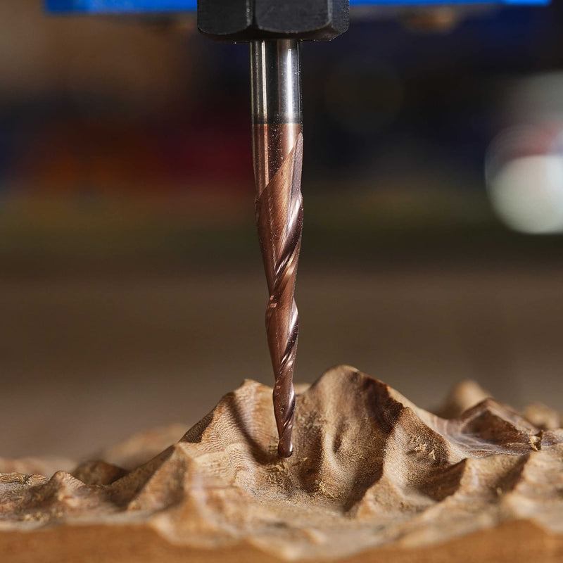 SpeTool Ball Nose Milling Cutter Conical Milling Cutter for CNC Router 2 Flutes 0.25 mm Radius Solid Carbide Engraving Cutter 6 mm Shank with HSi Coating End Mill for 2D and 3D Engraving