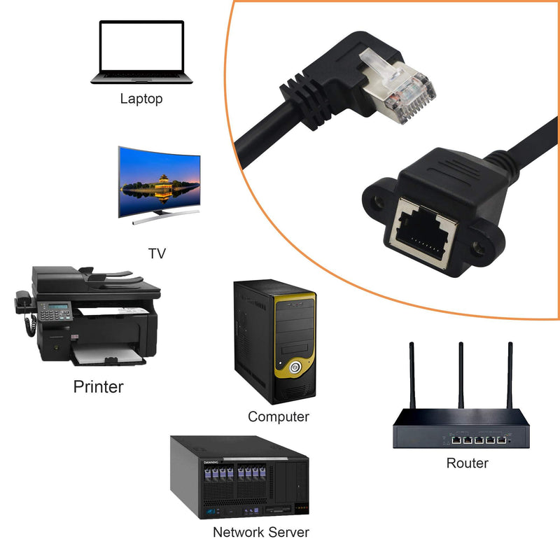 GINTOOYUN Panel Mount RJ45,RJ45 Male to Female 90 Degree Screw Panel Mount CAT6/5e/5 Shielded Network LAN Extender Cord Connector (Angled Right) Angled Right