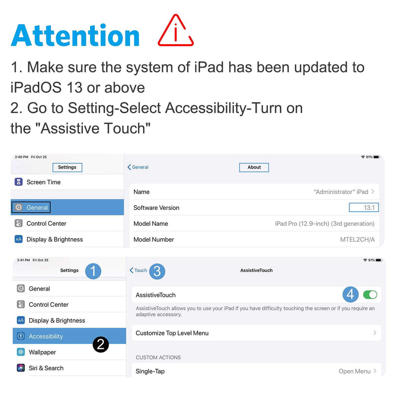 OMOTON iPad Keyboard and Mouse Combo, Wireless Bluetooth Keyboard Mouse for iPad Pro 12.9/11, iPad 8th/7th Gen, iPad Air 4, All iPad (iPadOS 13 and Above), and Other Bluetooth Enabled Devices, White