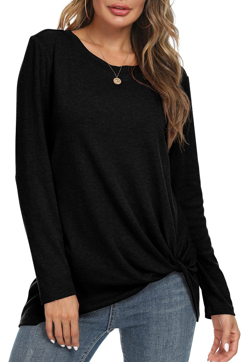 NILOUFO Womens Long Sleeve T Shirts Cute Casual Blouses Twist Knot Tunic Tops Small Black