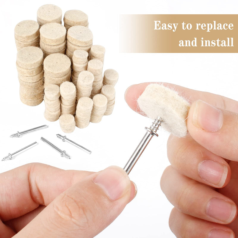 155 pieces wool felt polishing discs, polishing attachment set, polishing heads, polishing pad, 25/13/3 mm, rotary tool, accessories for wood, jewelry, drill, metal, aluminum, stainless steel, polishing, cleaning with handle