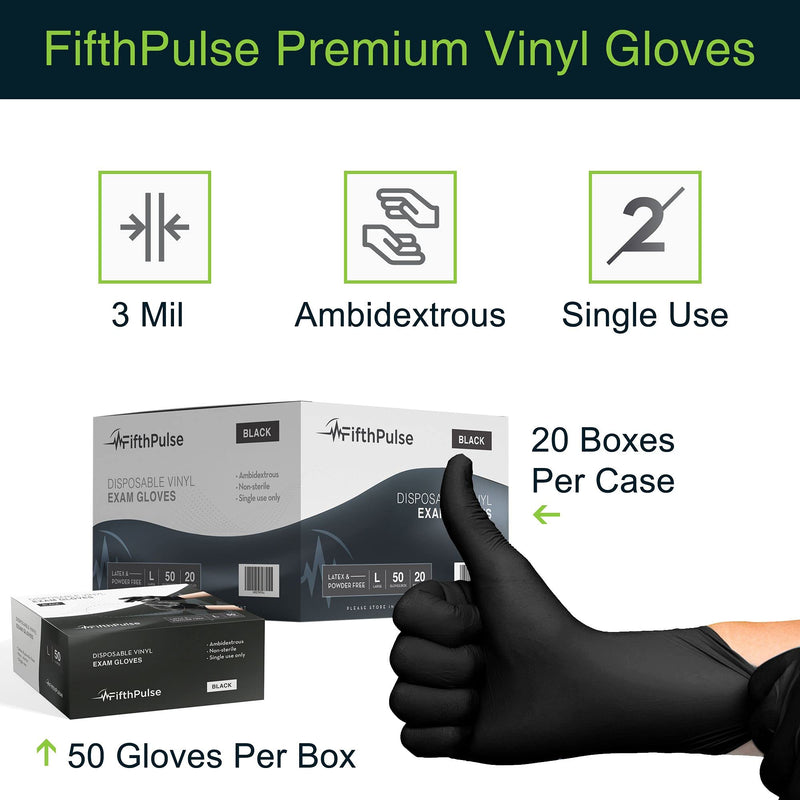 Black Vinyl Disposable Gloves X Large 50 Pack - Latex Free, Powder Free Medical Exam Gloves - Surgical, Home, Cleaning, and Food Gloves - 3 Mil Thickness X-Large (Pack of 50) Black