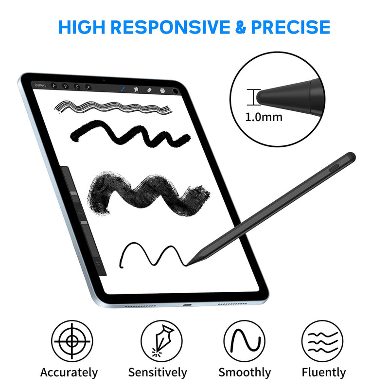 Stylus Pens for Touch Screens, NTHJOYS Active Stylus Pencil for iOS/Android with Magnetic Design Fine Point Stylist Compatible with Apple iPad/Pro/Air/Mini/iPhone/Samsung/Tablets Writing & Drawing Black
