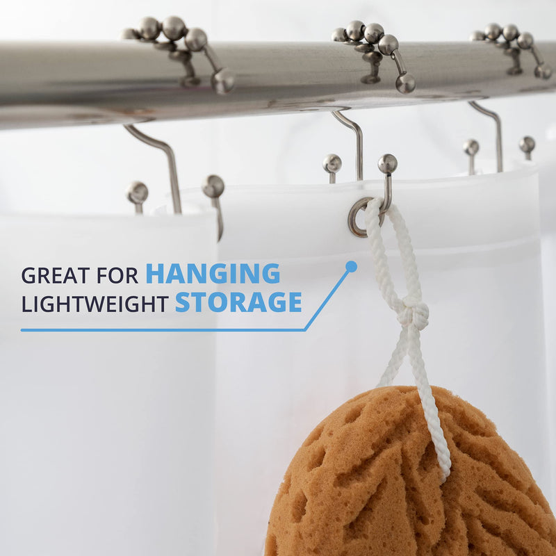 Maytex Curtain Rings, Rust-Resistant Metal Double Roller Glide Hooks for Bathroom Shower, Set of 12, Brushed Nickel