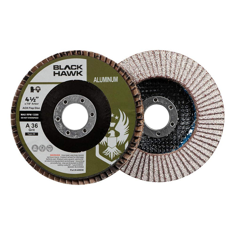BHA Calcium Coated Flap Discs for Aluminum Type 27, 4.5" x 7/8" - 5 Pack (36 Grit) 36 Grit