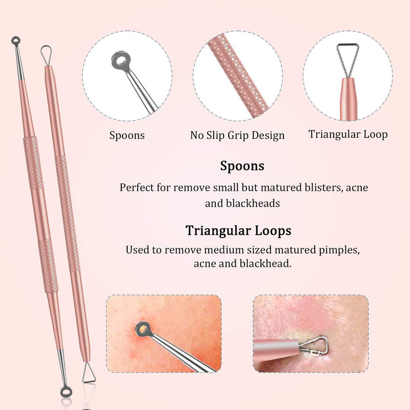 BESTOPE Blackhead Remover Pimple Comedone Extractor Tool Best Acne Removal Kit - Treatment for Blemish, Whitehead Popping, Zit Removing for Risk Free Nose Face Skin With Metal Case(Rose Gold) Rose Gold